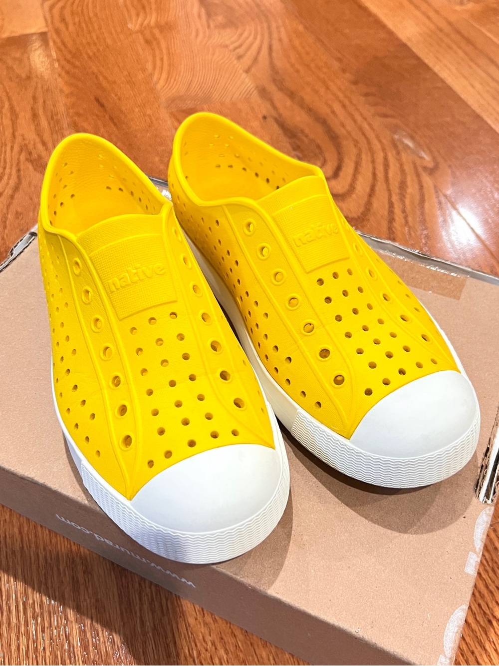 Native Kids Yellow Water Slip-On Shoes with White Toe Caps